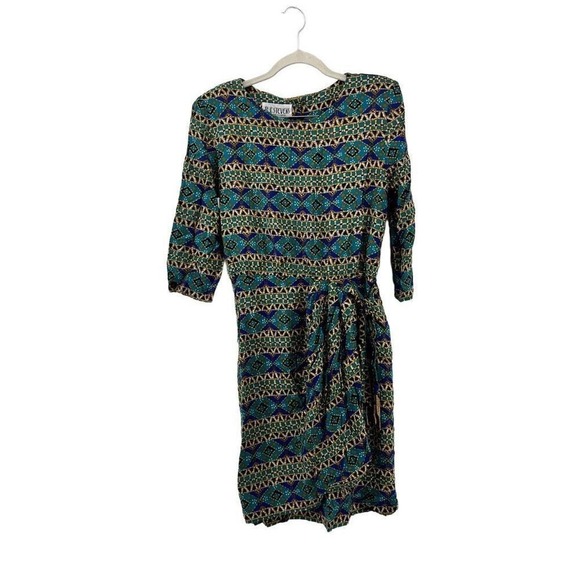 Vintage Dress R.J. Stevens Geometric Print 3/4 Sleeve Career Casual 90 Faux Wrap - Picture 1 of 12